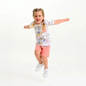 doogi 100% Cotton Patterned T-Shirt and Shorts Set for Girls – Summer