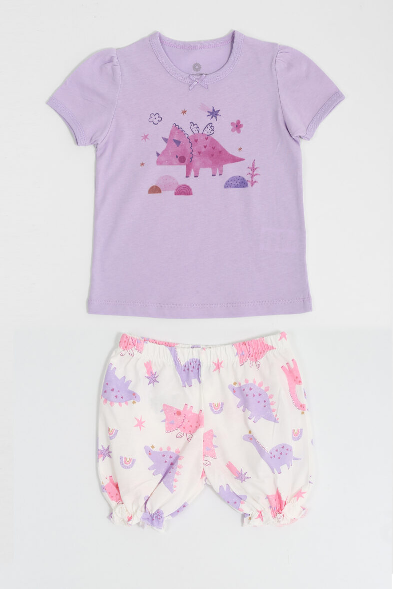 Short set for girls featuring a dinosaur design natural cotton