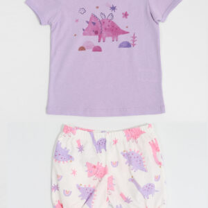 Short set for girls featuring a dinosaur design natural cotton