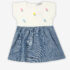 White and Blue Flower-Printed Short Sleeve Dres
