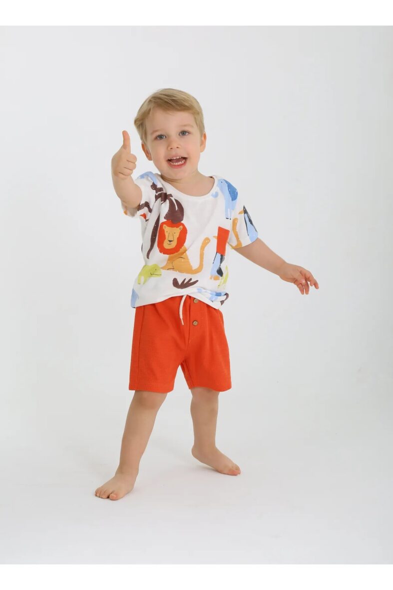 main-0-Luggi Baby Waffle Patterned T-Shirt and Short Set (1)