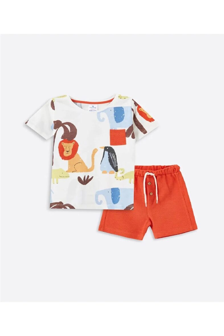 main-3-Luggi Baby Waffle Patterned T-Shirt and Short Set (1)