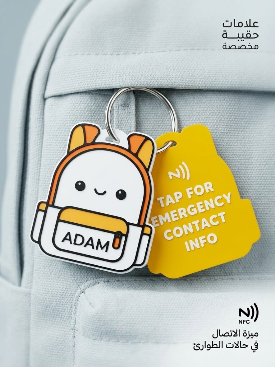 تعليقة حقيبة أطفال مخصصة مع بطاقة NFC للطوارئ